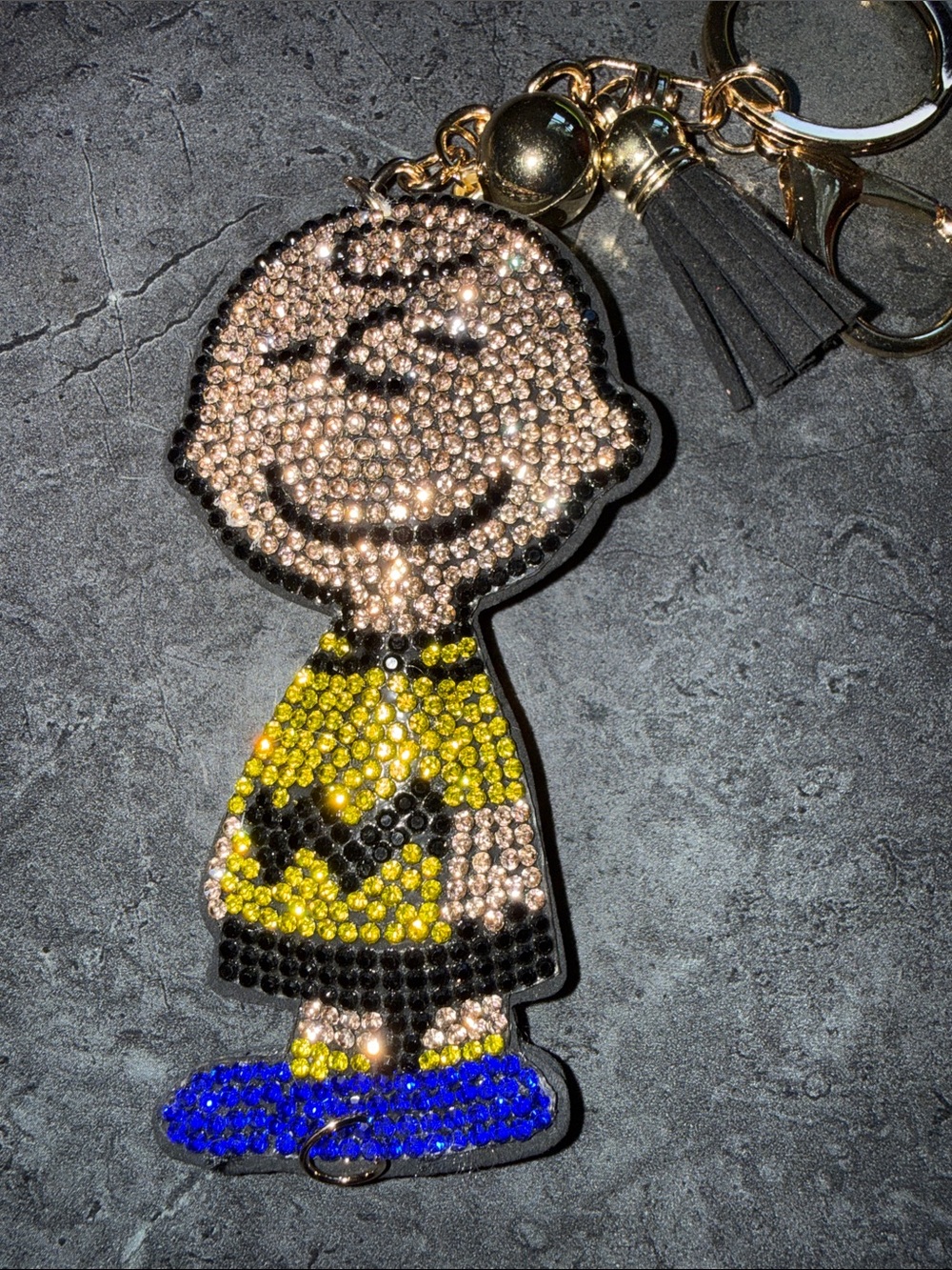 Crystal-Embellished Character Keychain Charm - Yellow & Blue